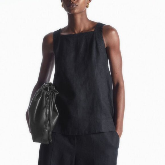 COS 100% Linen Tie Back Black Minimalist Top Size 4 - Picture 1 of 7